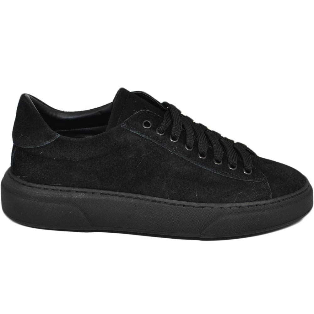 Scarpa sneakers Paul 4190 uomo nero vera pelle scamosciata lacci linea basic comodo fondo in gomma sportiva  moda casual