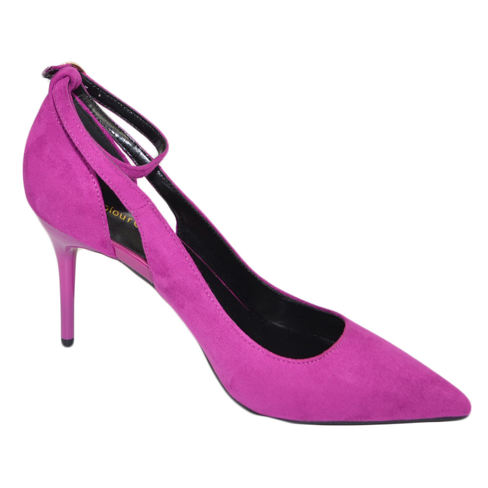 Scarpe donna decollete a punta elegante camoscio viola magenta tacco a spillo 10 cm aperture laterali moda cerimonia donna decollete Malu Shoes MaluShoes
