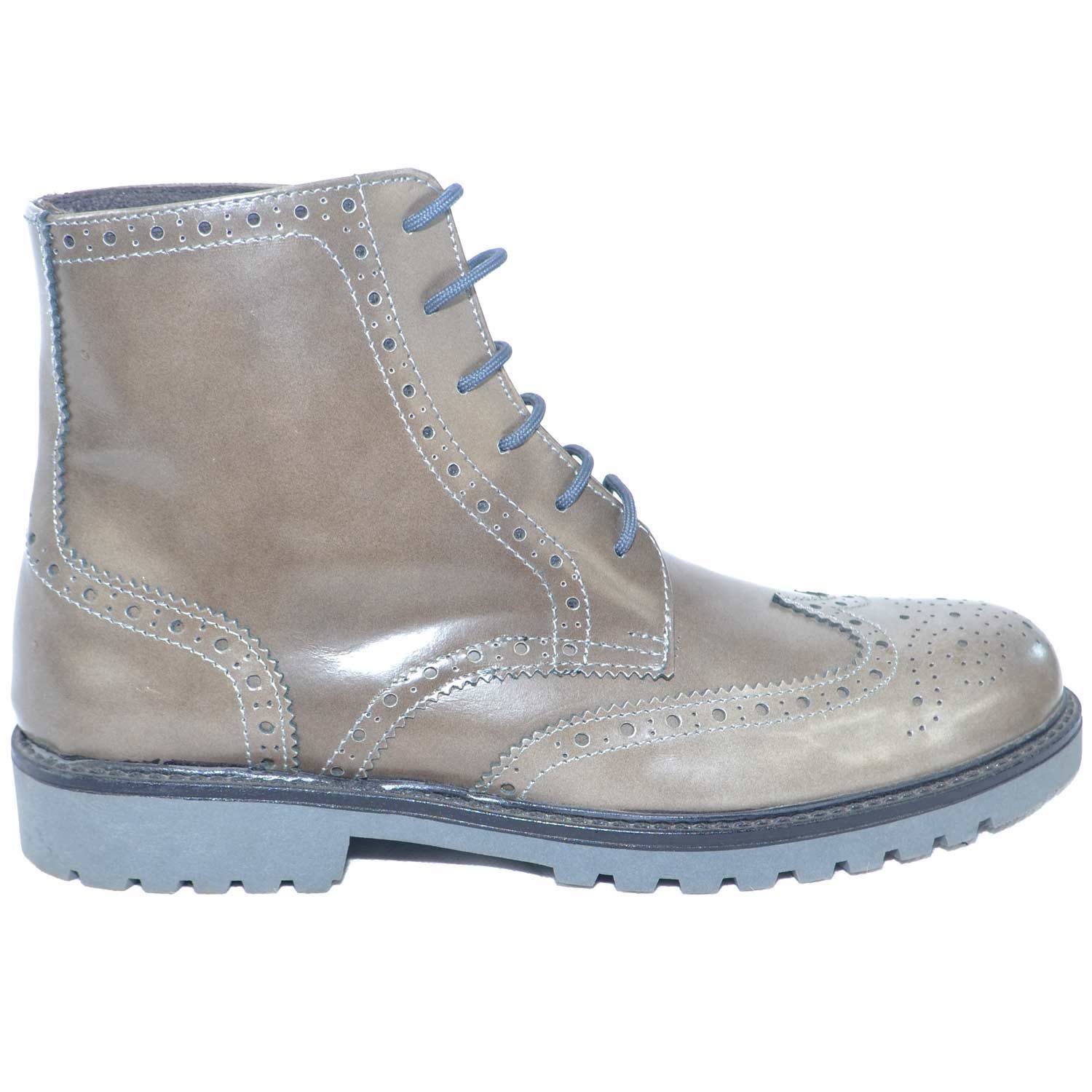Calzature uomo anfibio francesina marrone vera pelle made in italy fondo roccia antiscivolo