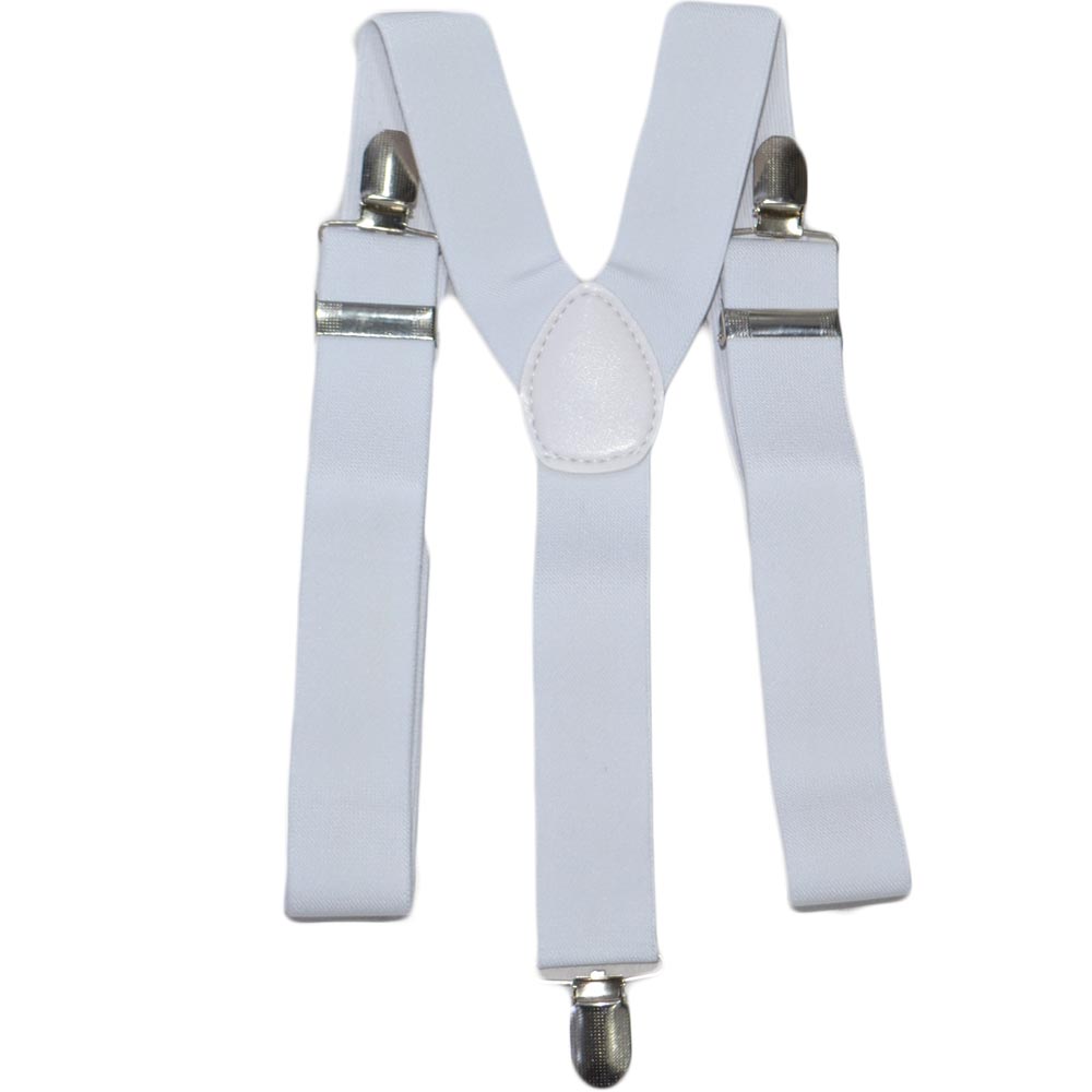 Bretelle da uomo regolabili bianche elastiche con clip in metallo forma a uncino extra forte moda