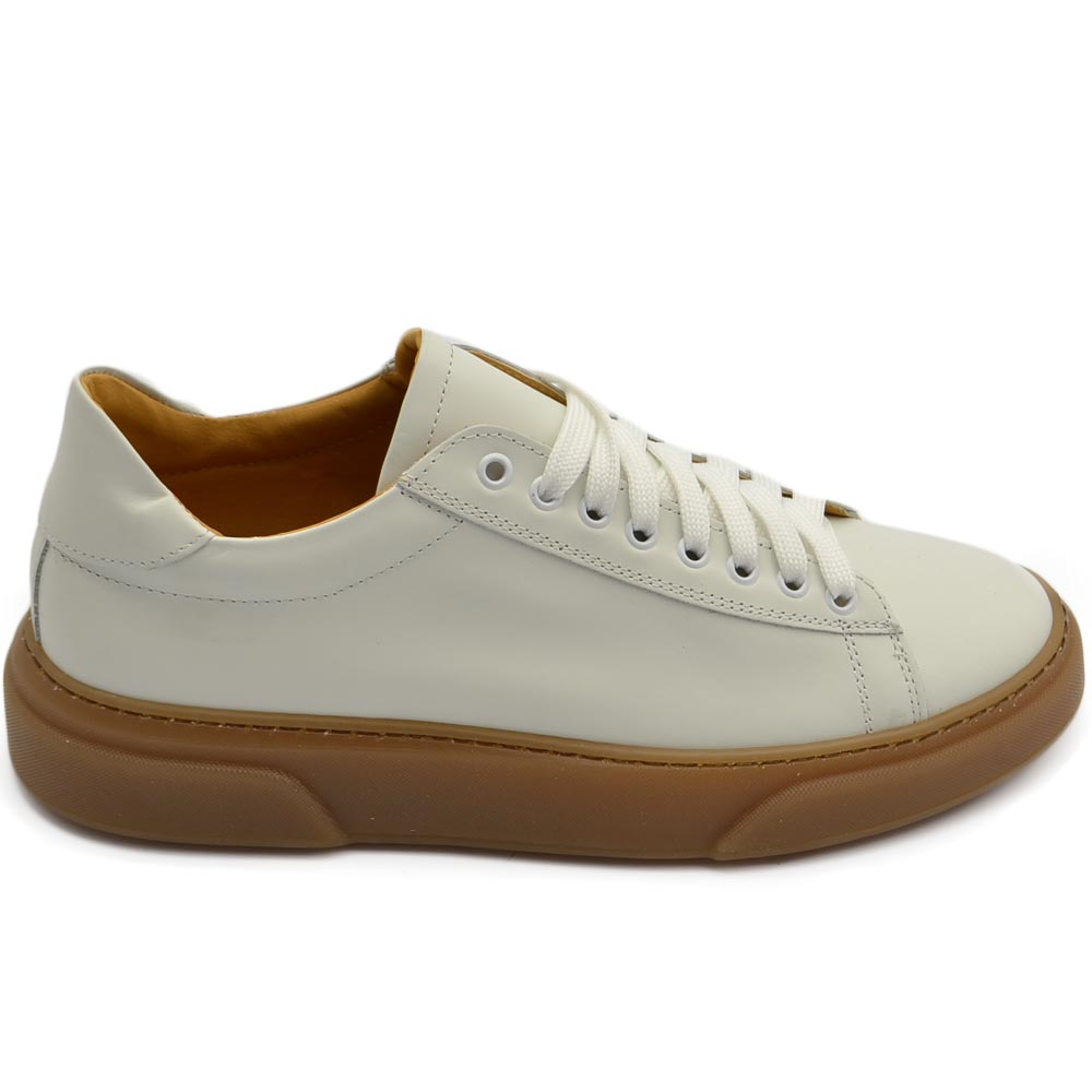 Scarpa sneakers bianca Paul 4190 uomo basic vera pelle lacci comodo fondo  in gomma cuoio sportiva moda casual uomo sneakers bassa Malu Shoes |  MaluShoes