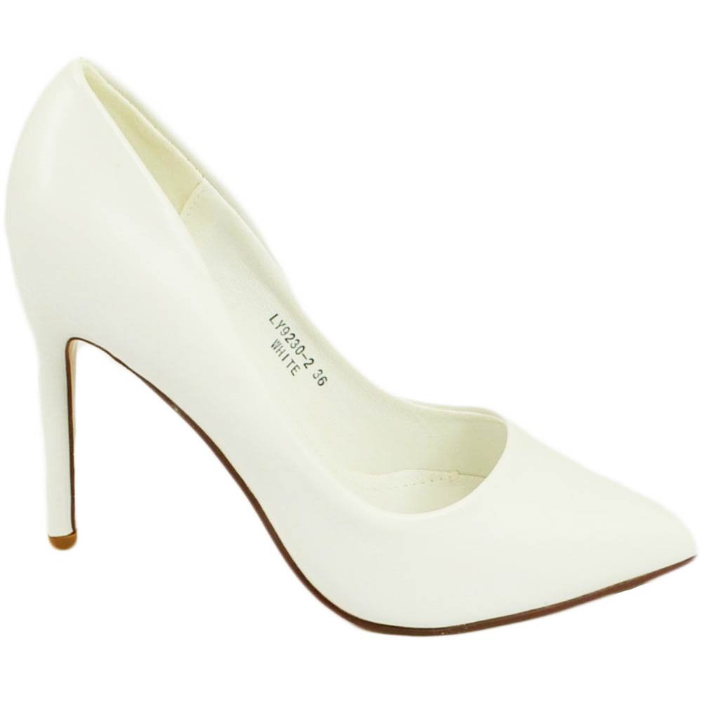 Scarpe donna decollete a punta elegante in pelle bianco tacco a spillo 12 cm moda elegante cerimonia evento