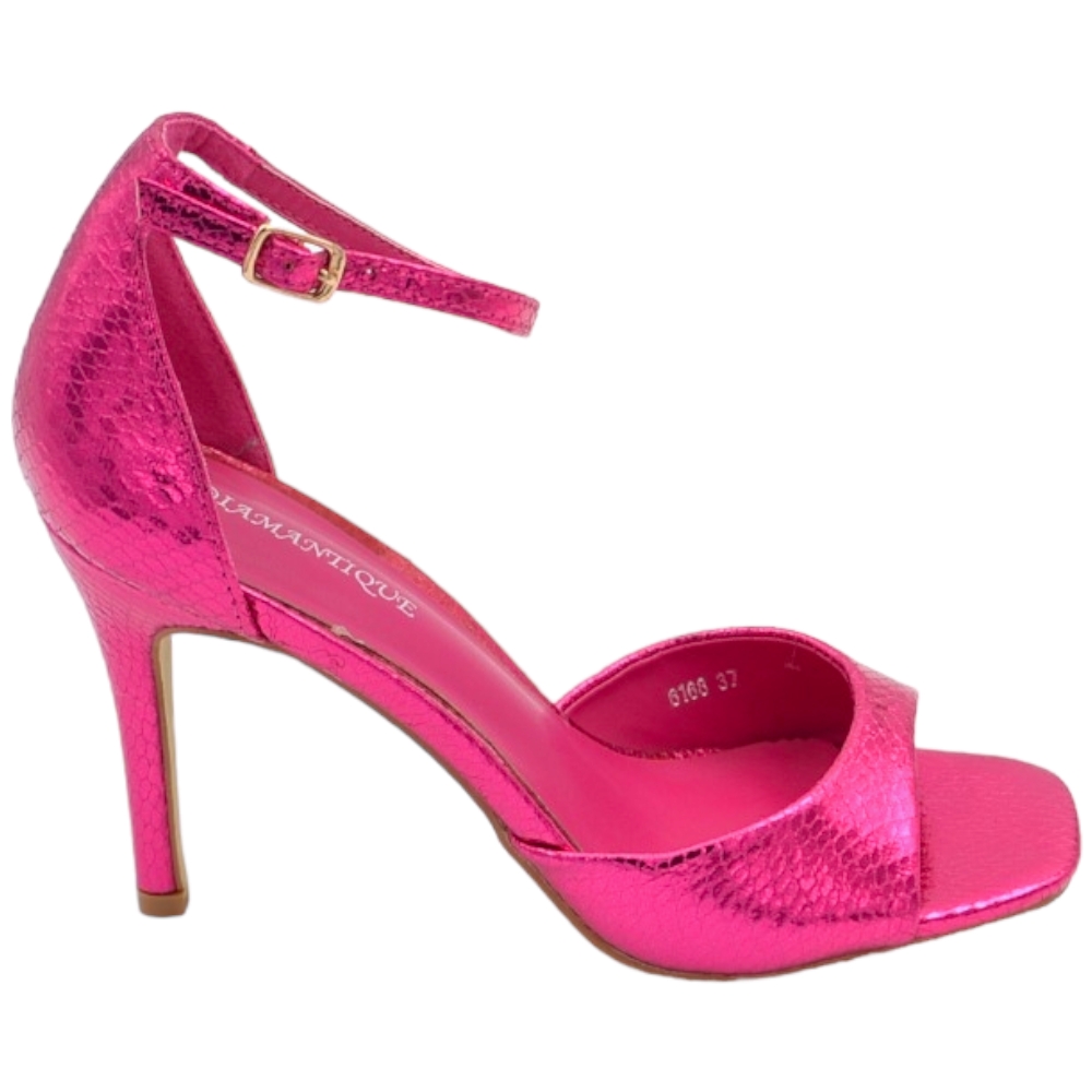 SANDALO TACCO FUCSIA A PUNTA QUADRATA TACCO SOTTILE 12 CM CHIUSURA ALLA CAVIGLIA MODA CERIMONIA