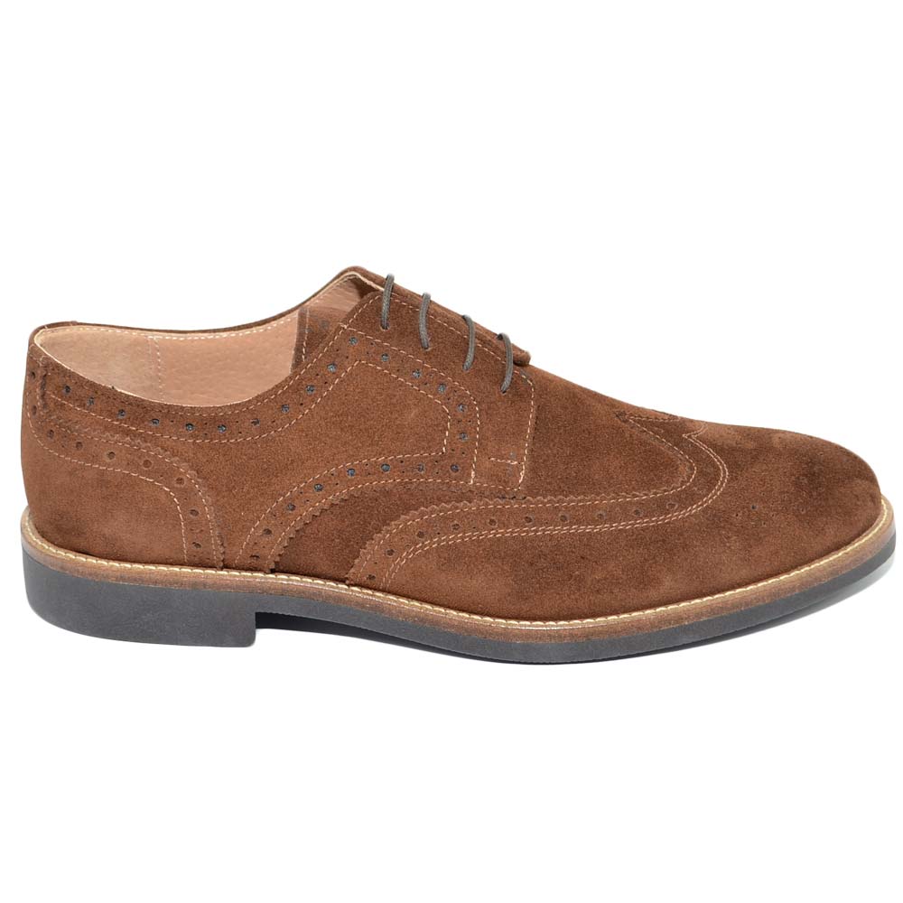 Scarpe uomo stringate francesina vera pelle scamosciata marrone made in italy fondo gomma light inte cerimonia elegante 