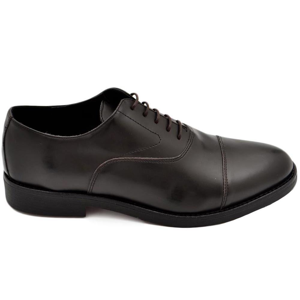 Scarpe uomo stringata elegante derby liscio vera pelle marrone mezza punta made in italy fondo gomma light