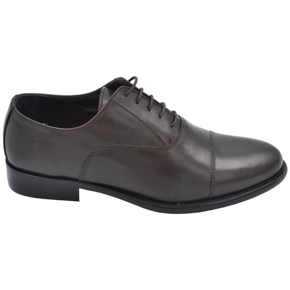 Scarpe uomo classica stringata con fondo cuoio e antiscivolo vera pelle matte marrone mezza punta gentleman cerimonia