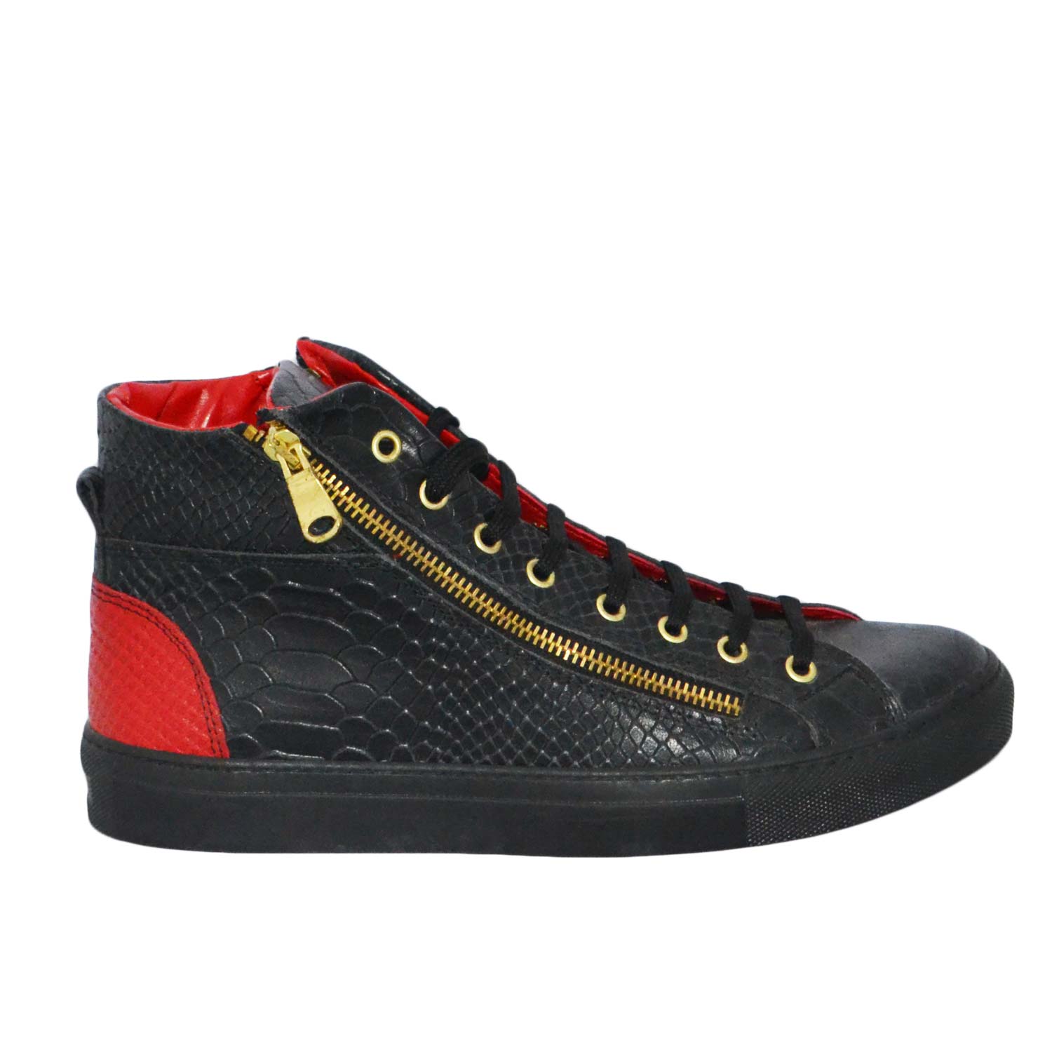 Stivaletto Californiano nero con zip oro fondo gomma