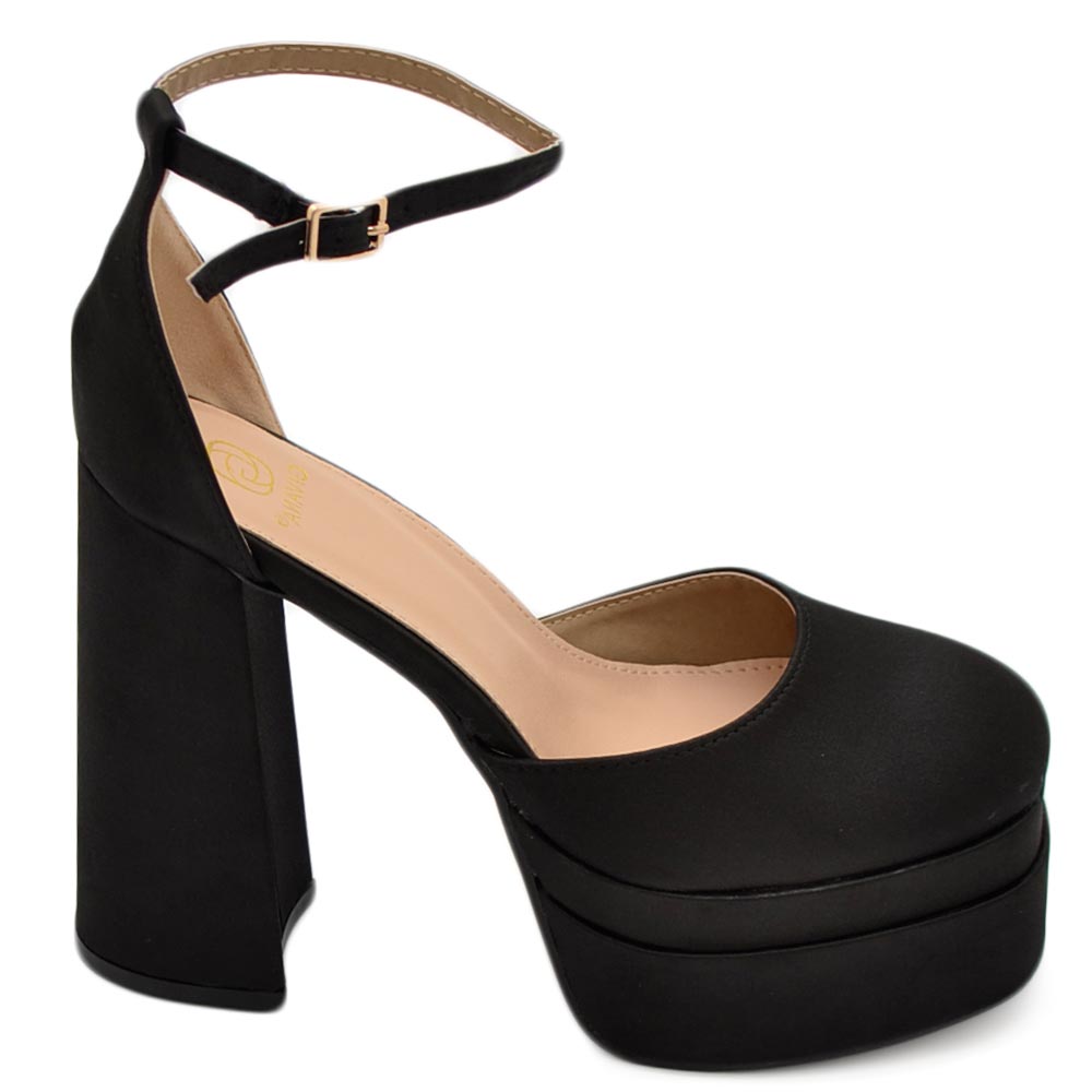 Scarpe donna platform Mary Jane nero cinturino alla caviglia tacco 15 cm con zeppa 6 cm chiuse in punta moda