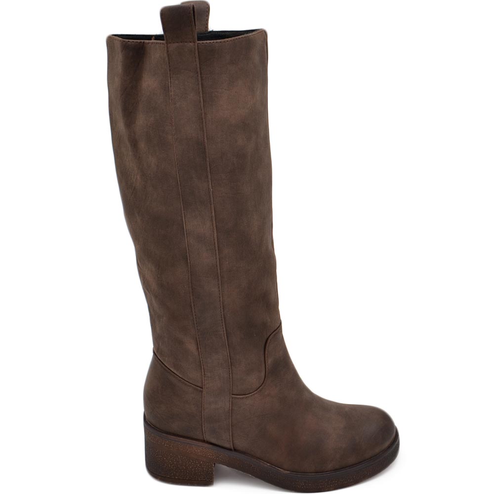 Stivali donna alto in effetti nabuk marrone  morbido gomma alta crepe antiscivolo moda al ginocchio comodo biker 