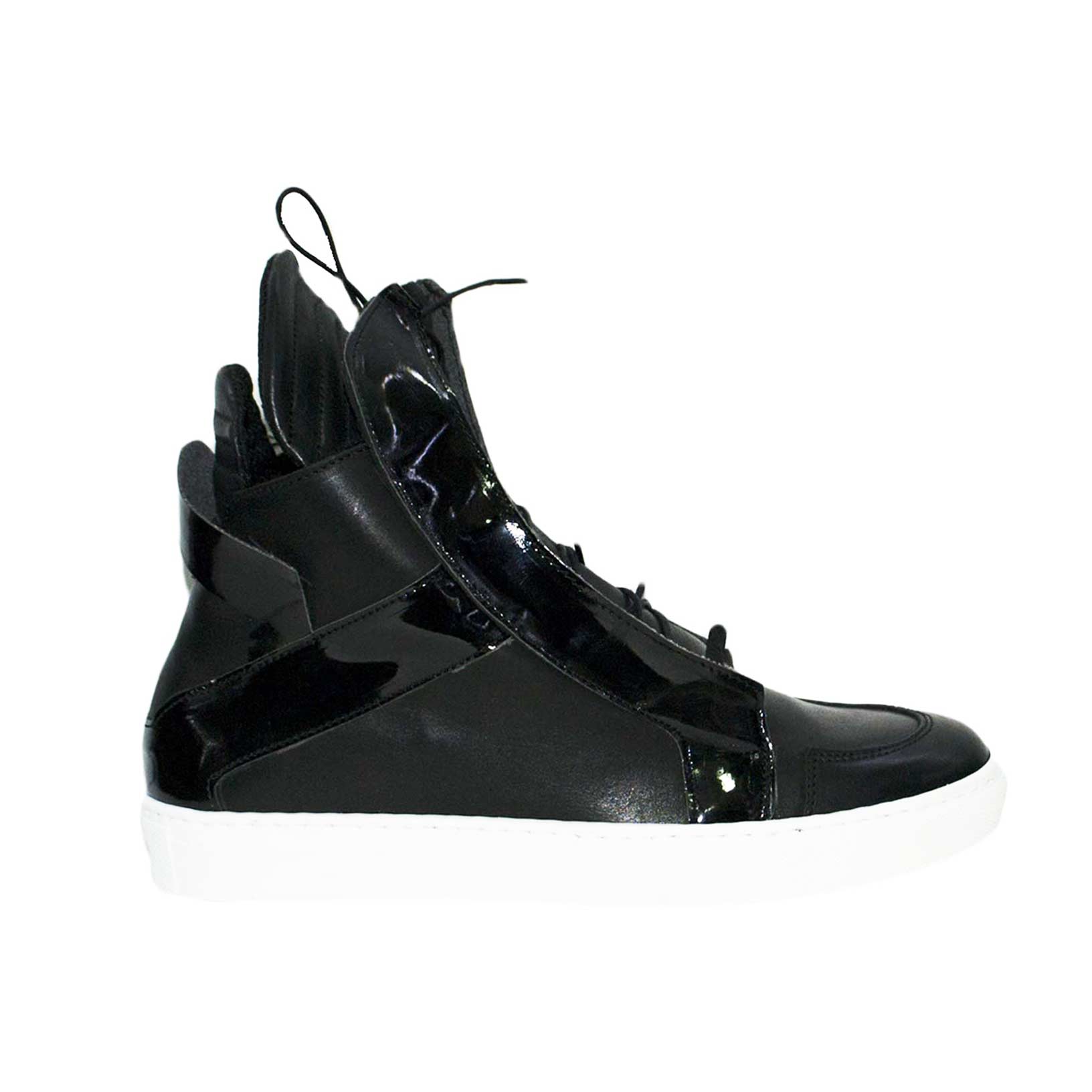 Sneakers alta scarpe uomo moda nero lacci interni vernice vera pelle  bicolori made in italy moda uomo sneakers alta Malu Shoes | MaluShoes