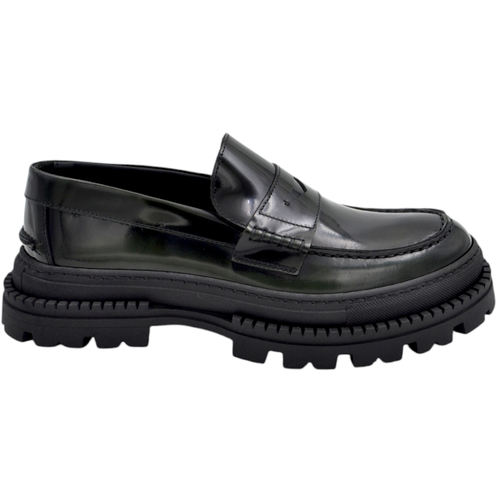 Mocassini uomo scarpa ls college bendina in vera pelle abrasivata verde spazzolato suola exclusive combat alta