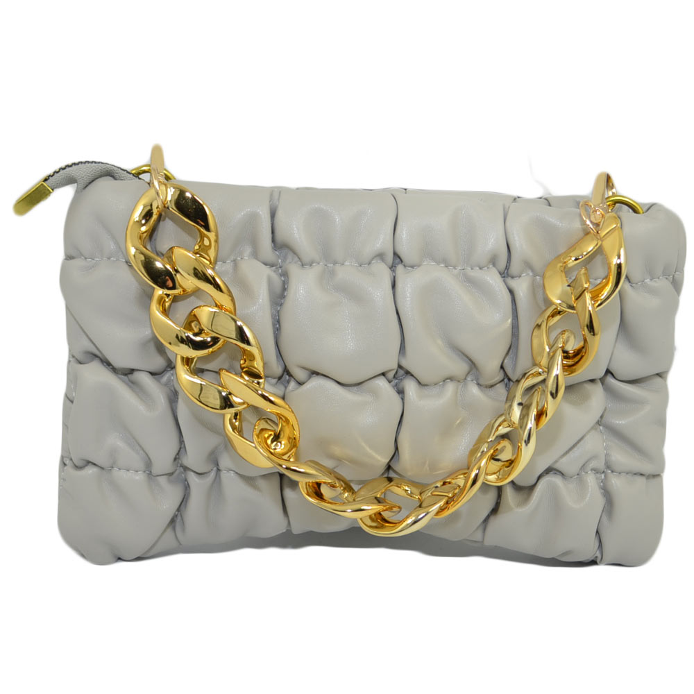 Pochette borsa piccola donna grigio ghiaccio trama trapuntata clutch  rettangolare con polsiera in catena oro e zip moda donna small bags Malu  Shoes | MaluShoes