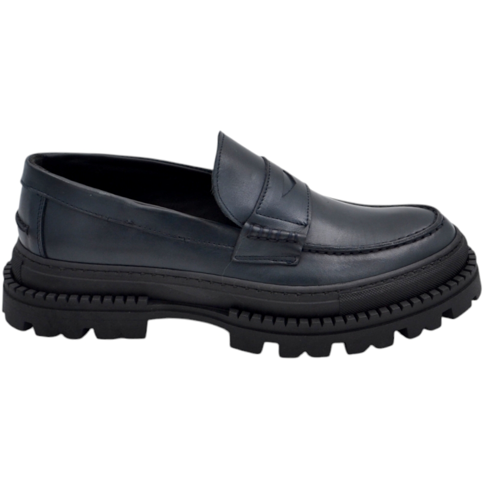 Mocassini uomo scarpa ls college bendina in vera pelle nappa blu spazzolato suola exclusive combat alta.
