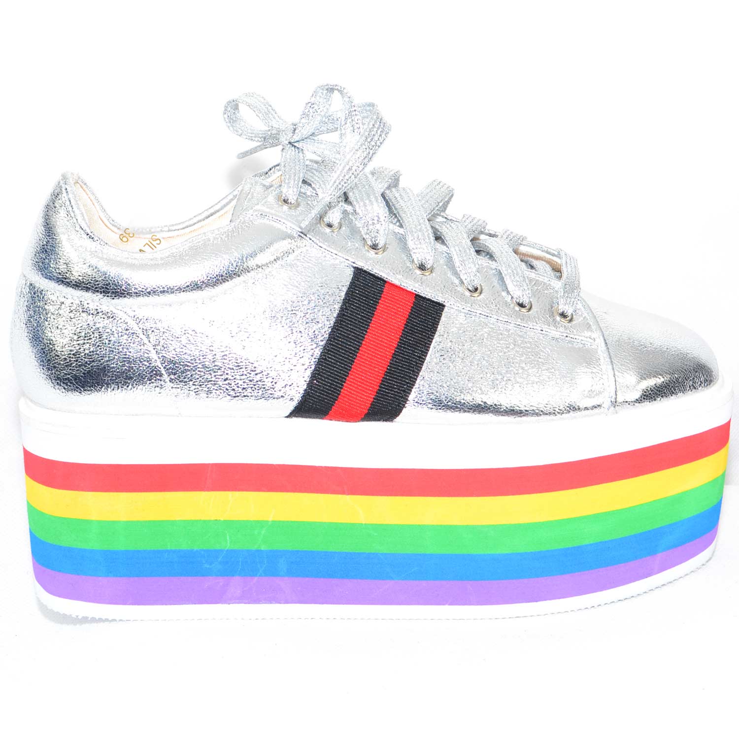 Sneaker platform argento con para alta arcobaleno modello spice glamour