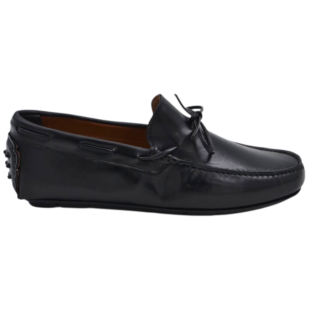 Scarpe uomo mocassino in vera pelle nero laccio in pelle suola in gomma piatta elegante.