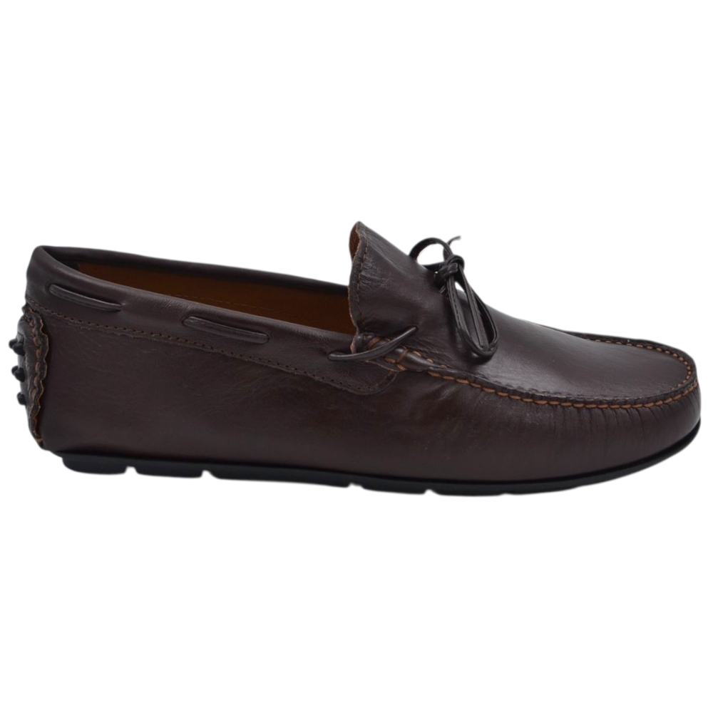 Scarpe uomo mocassino in vera pelle marrone laccio in pelle marrone suola in gomma piatta elegante.