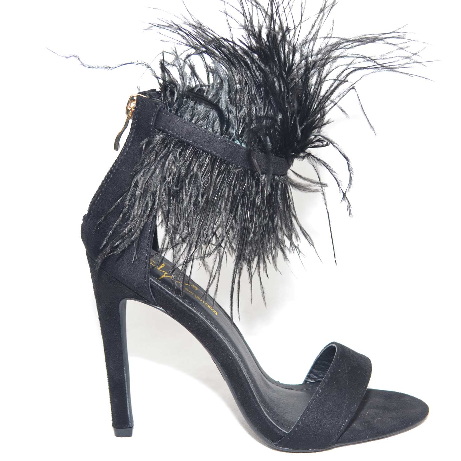 Sandalo donna con tacco alto a spiillo in camoscio nero e cinturino con  piume peluche donna sandali tacco sergio todzi | MaluShoes