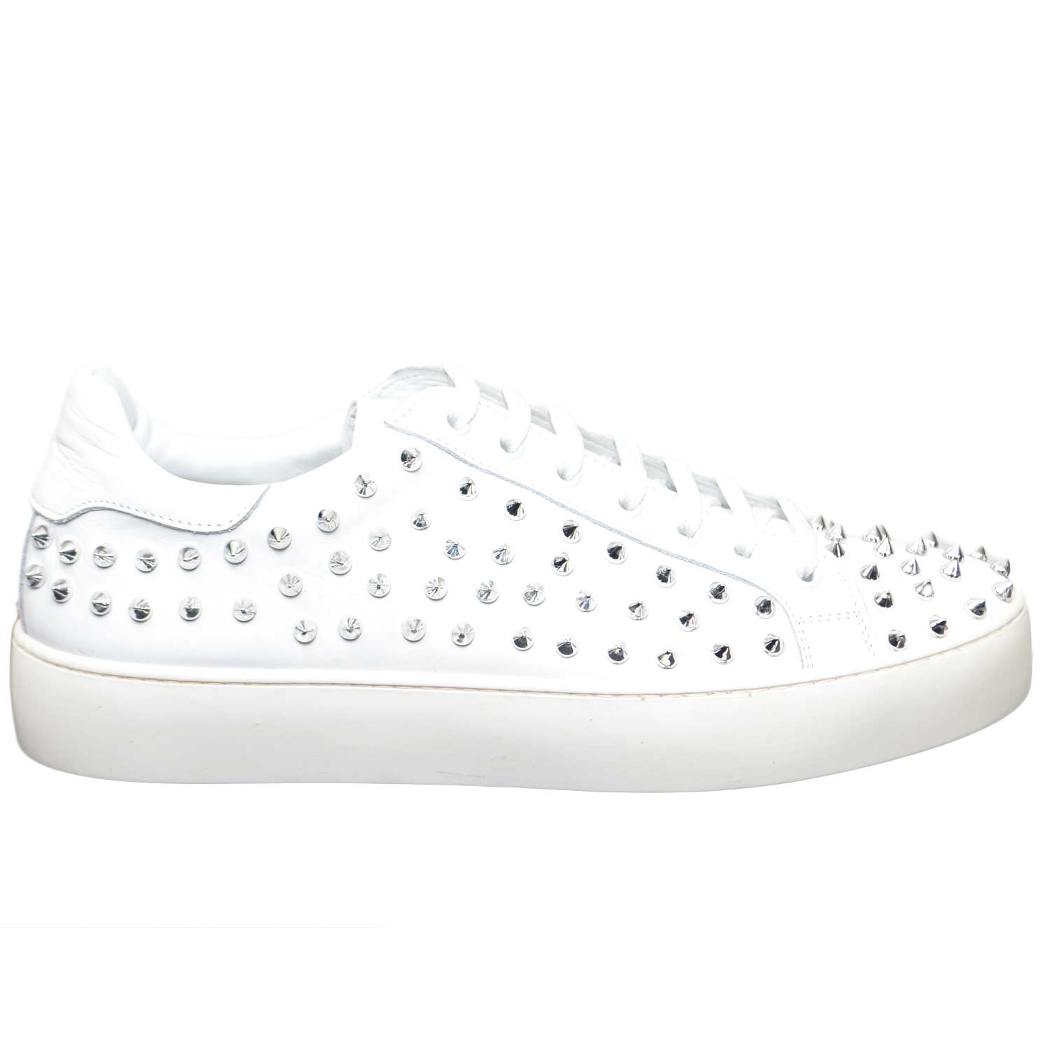 Sneaker uomo bianca stringata 26 U borchie vera pelle linea moma made in italy top della gamma milano