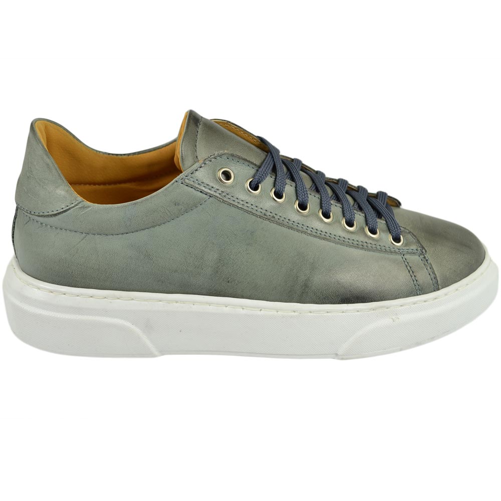 Scarpa sneakers Paul 4190 uomo basic vera pelle lacci comodo fondo in gomma sportiva grigio moda casual.