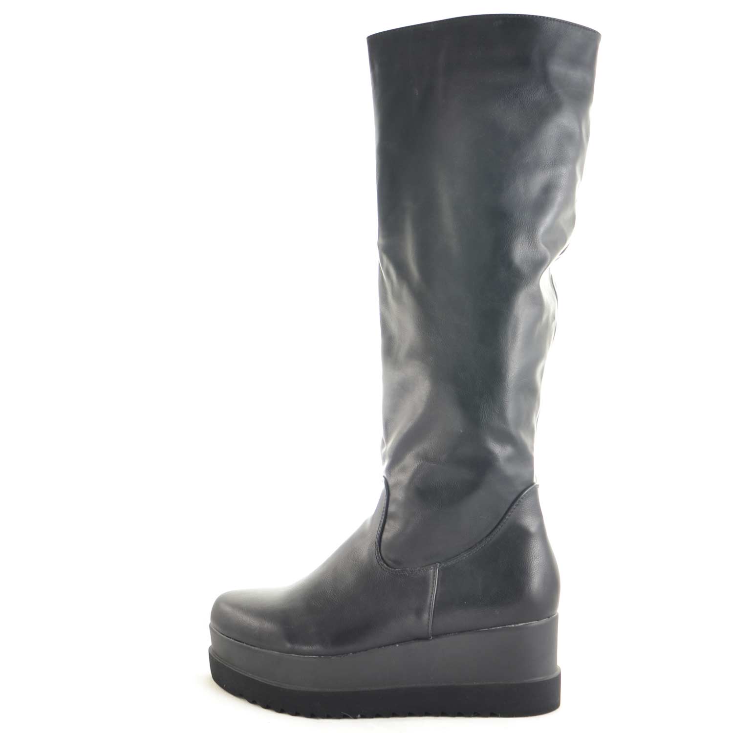 Stivale alto zeppa nero ecopelle  platform moda