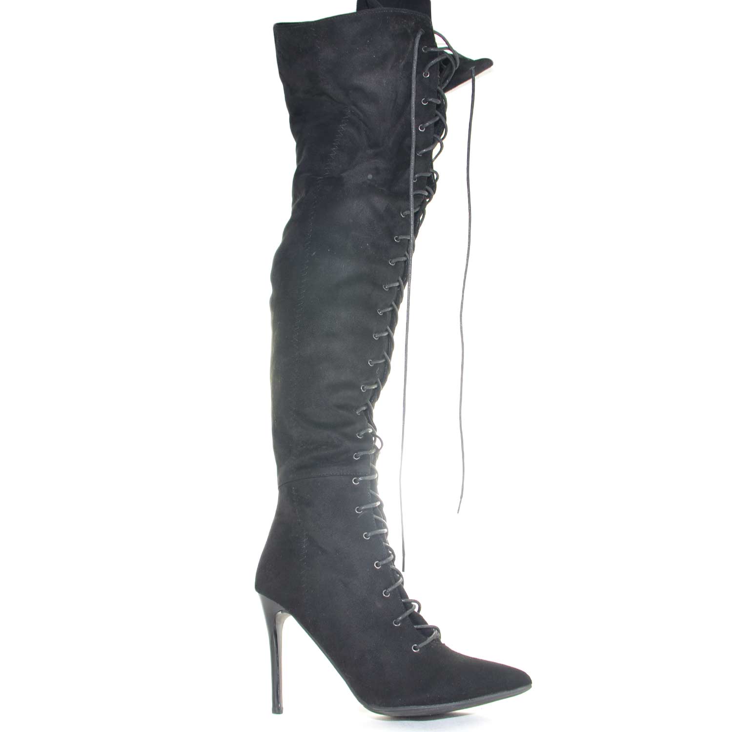 Stivali donna punta camoscio alti al ginocchio moda chic