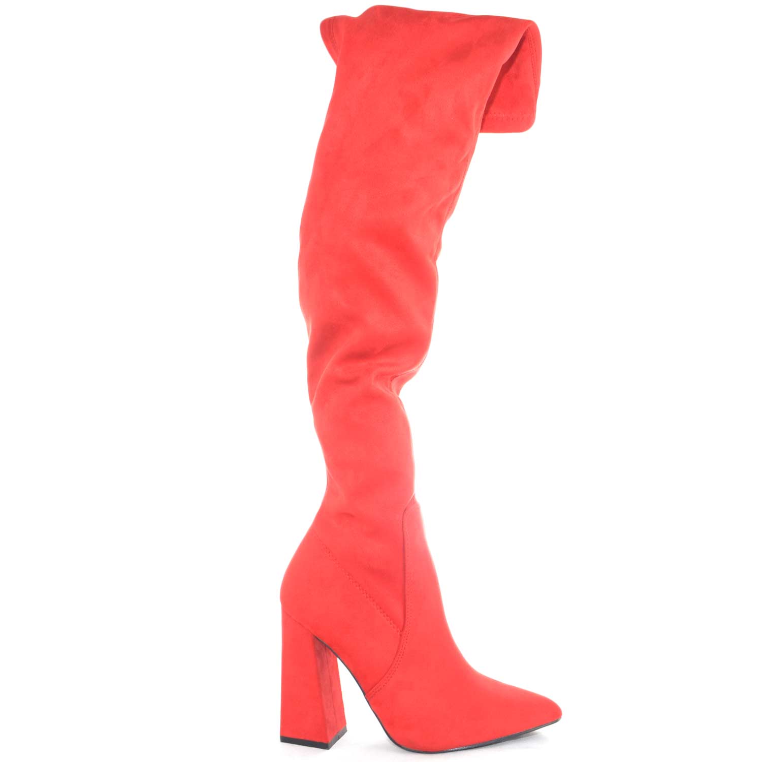 Scarpe donna stivali donna alti sopra ginocchio in camoscio rosso elastici zip modellanti a punta tacco largo
