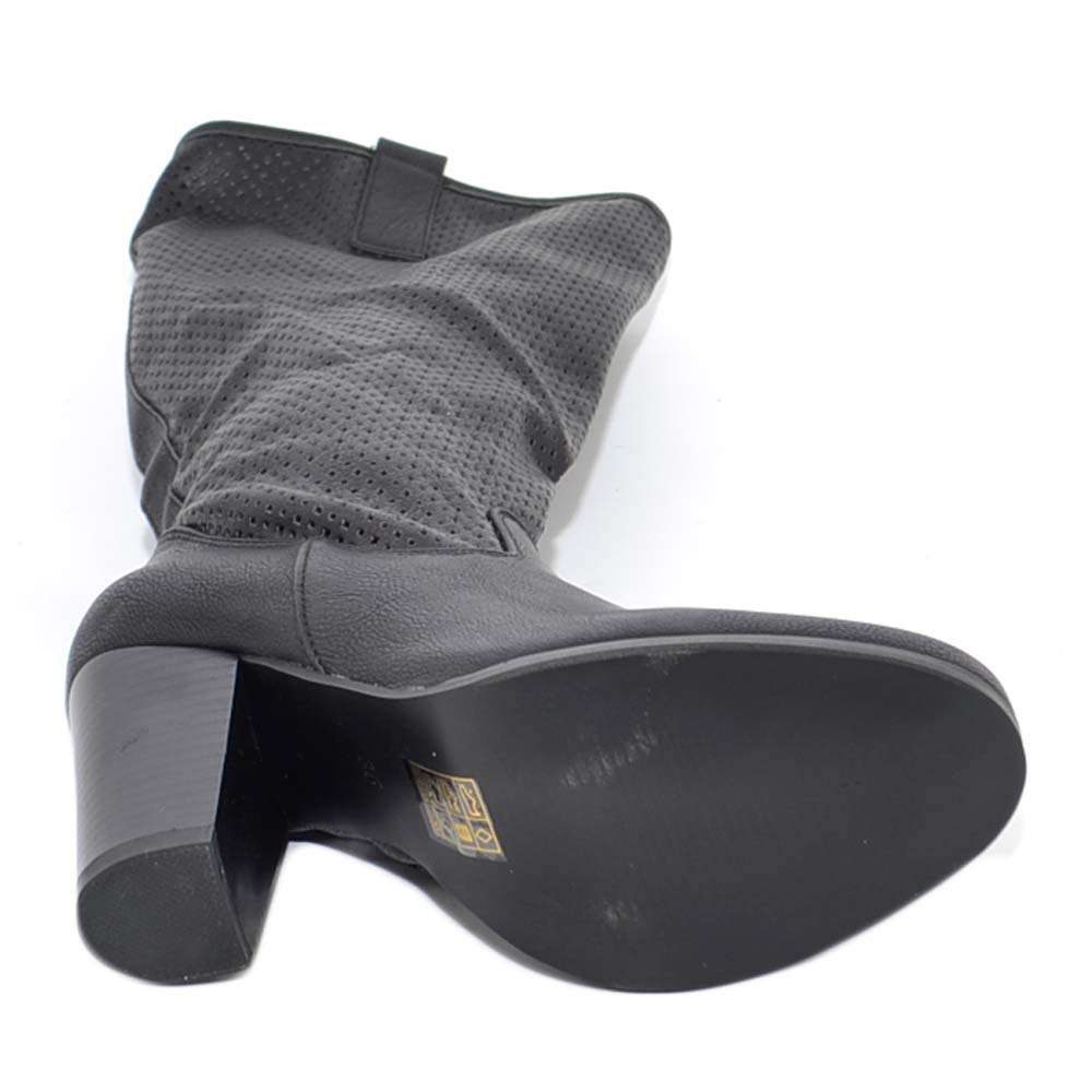 Stivali donna nero a punta tacco doppio 10 cm lucido altezza ginocchio rigido stampa coccodrillo con zip moda donna stivali Malu Shoes | MaluShoes