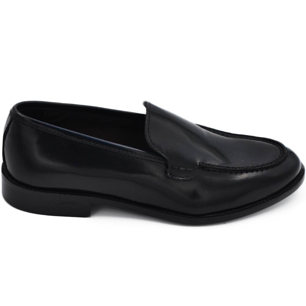 Scarpe college uomo inglese mocassino nero vera pelle matte spazzolato fondo in cuoio con antiscivolo handmade italy