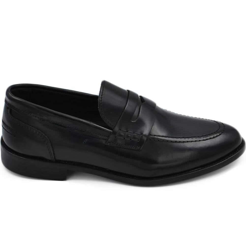 Mocassino uomo collage in vera pelle nappa nero abrasivata classico elegante fondo cuoio con antiscivolo cerimonia