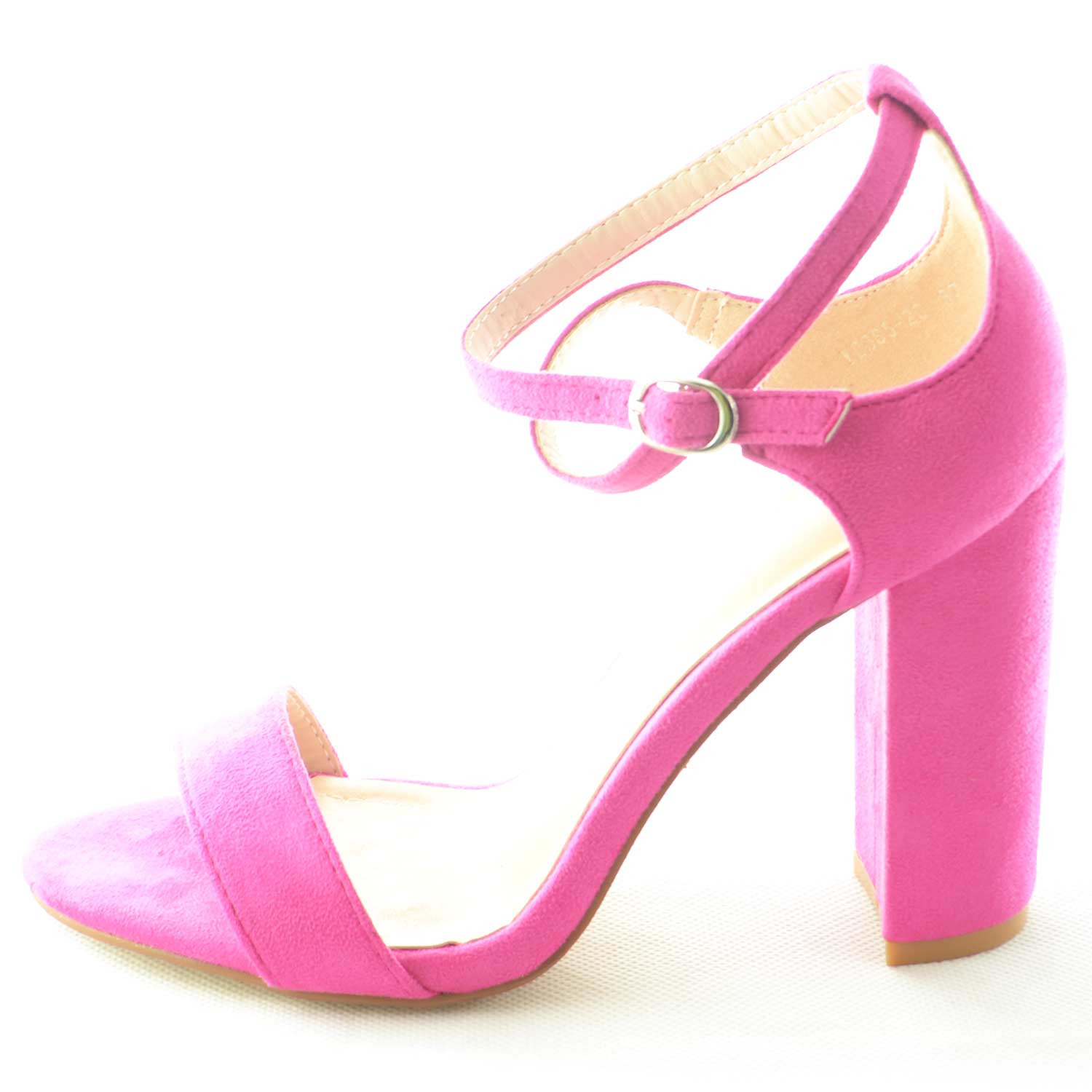 Sandalo donna in camoscio fucsia con tacco largo comodo linea basic cinturino incrociato