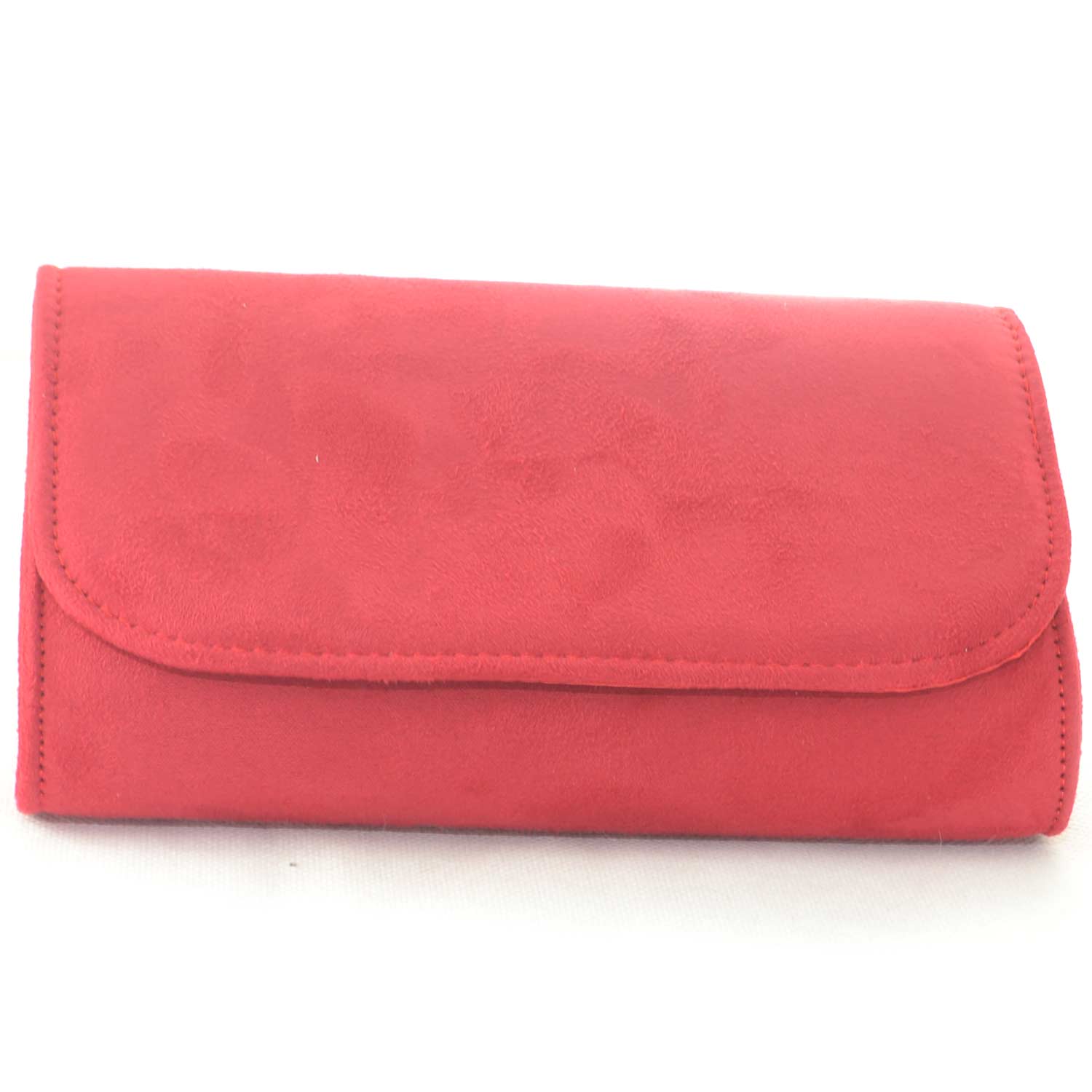 Pochette rettangolare in camoscio rosso con catena e chiusura clip linea basic 