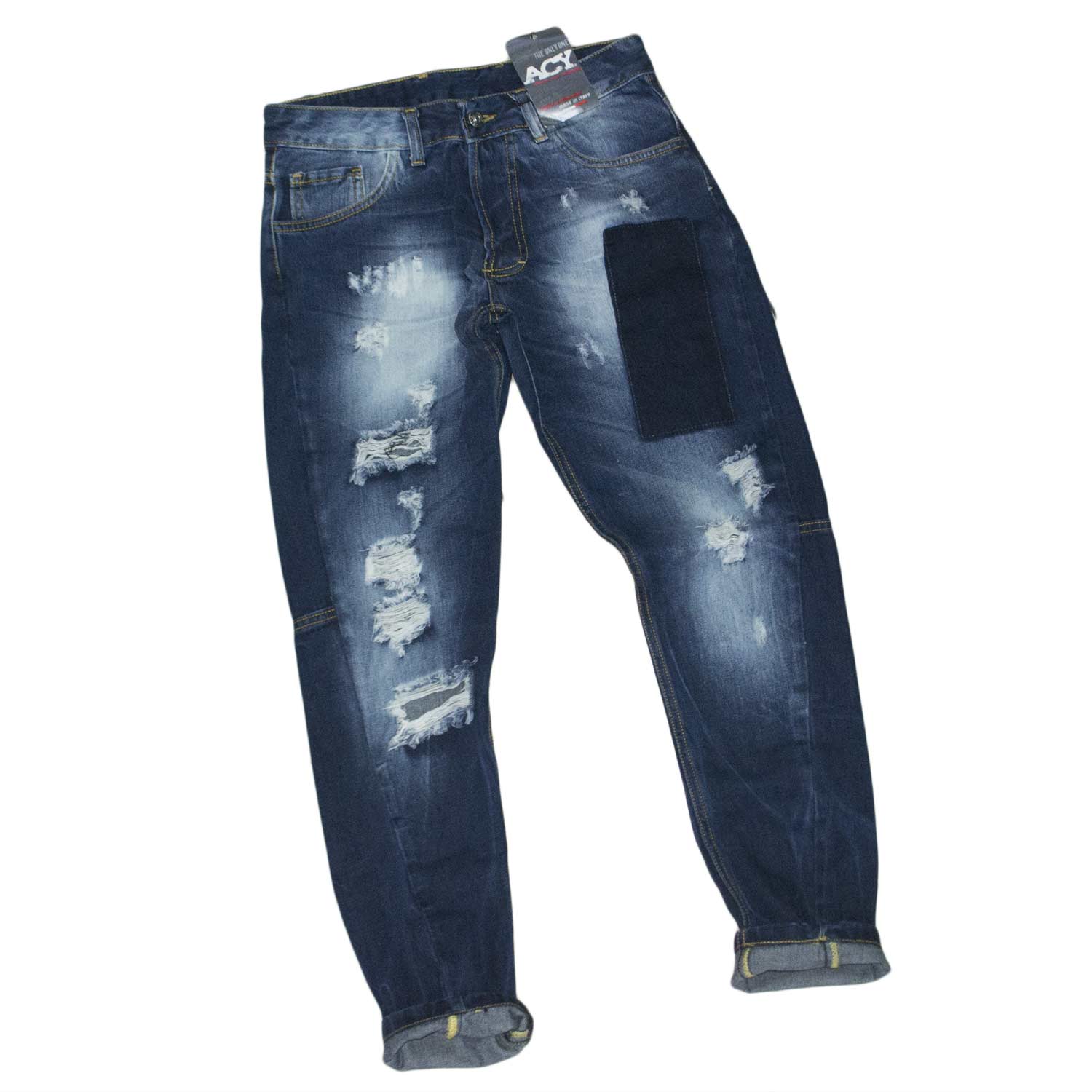 jeans uomo man acy stracciato toppe blu moda made in italy uomo jeans ...