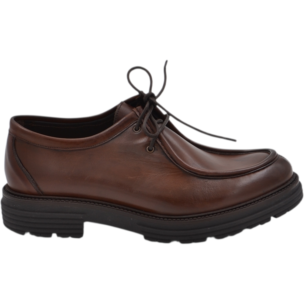 Scarpe uomo stringate ingegniere vera pelle nappa cuoio spazzolato suola alta zigrinata made in italy.