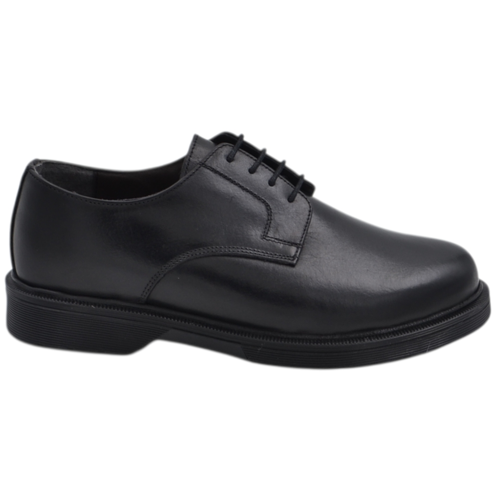 Scarpa stringata uomo liscia nera in vera pelle abrasivata con fondo gomma mem businessman handmade in italy.