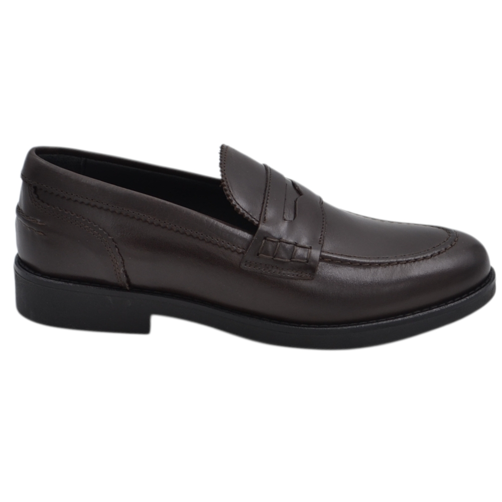 Scarpe uomo mocassino classico marrone fondo cuoio antiscivolo made in italy vera pelle di nappa business man.