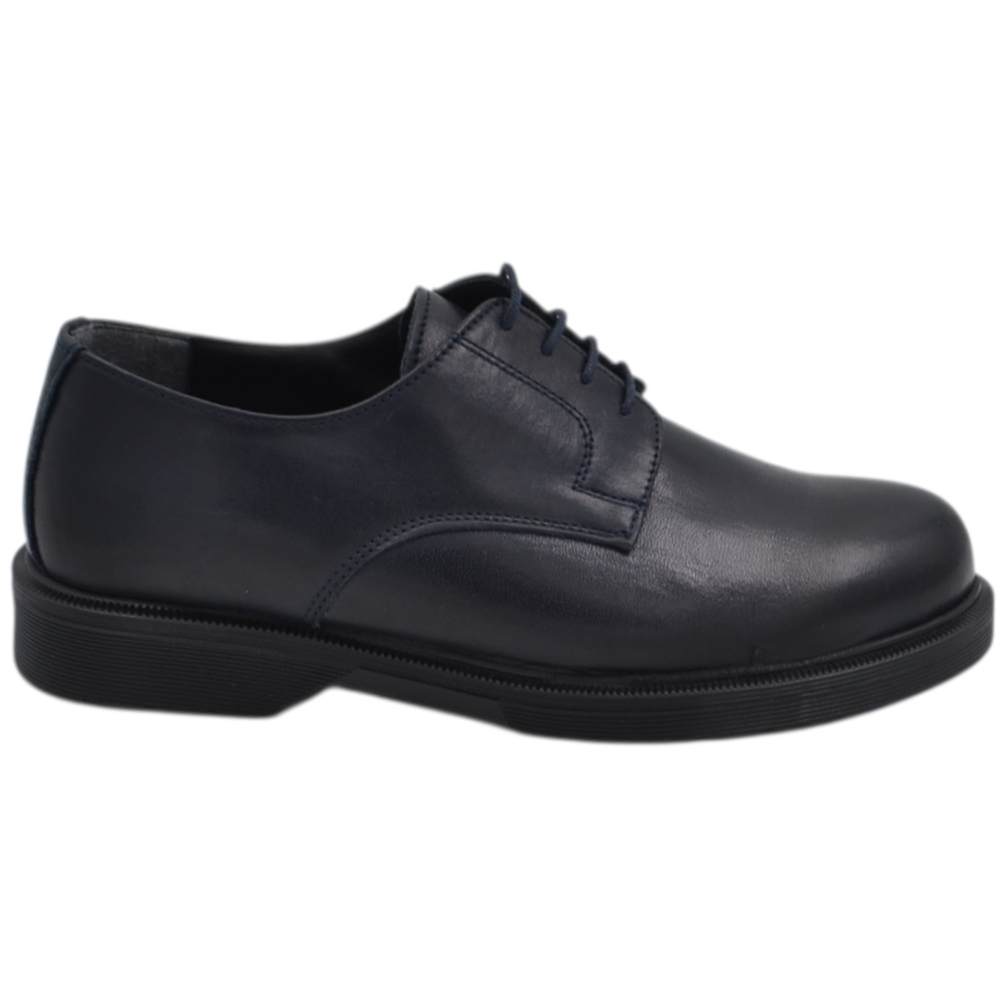 Scarpa stringata uomo liscia blu in vera pelle nappa con fondo gomma mem businessman handmade in italy.