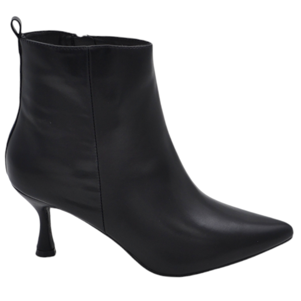 Scarpe stivaletto donna pelle nero basso alla caviglia tacco a spillo basso 5 cm linea basic con zip interna