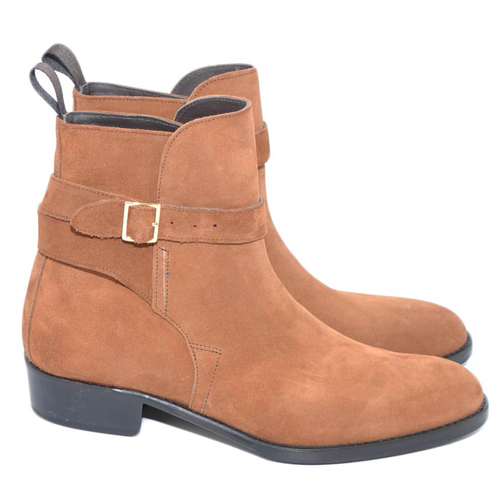 Camperos stivali uomo LS Luisantiago vera pelle scamosciata cuoio bruciato cinghia ottone fondo cuoio handmade in italy