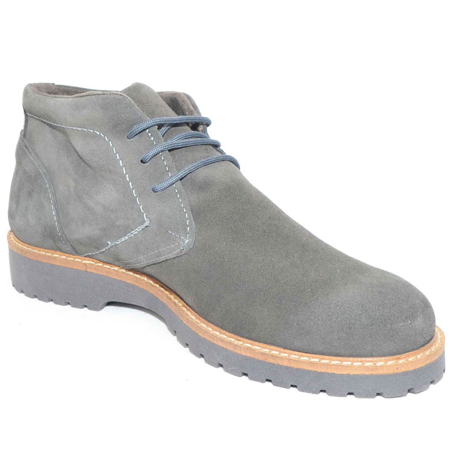 Polacchino stringata scarpe uomo in vera pelle scamosciato grigio fondo light roccia antiscivolo moda casual