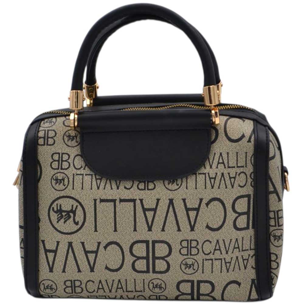Borsa Donna a Mano Bauletto nero Logo Cavalli Materiale Sintetico Rigido Manici Strutturati Dettagli Oro