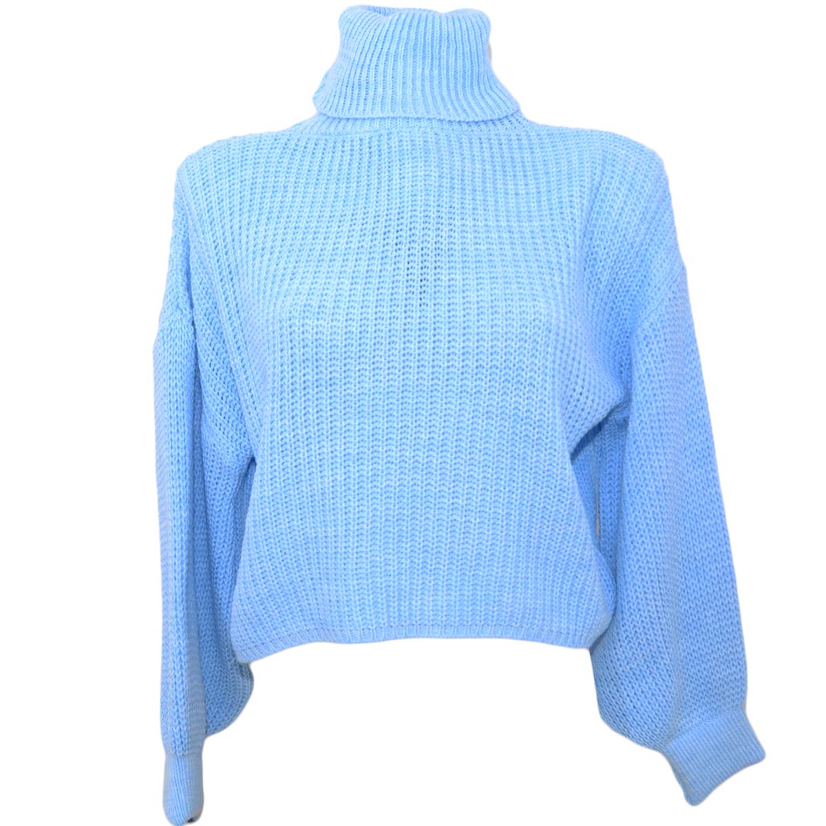 Maglioncino dolcevita midi donna polvere a collo alto maniche a sbuffo tessitura larga colourfull moda tendenza