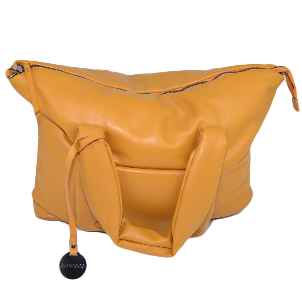 BORSA DONNA GRANDE GIALLA PILLOW-BAG CON MANICO IMBOTTITO CHIUSURA CON ZIP CAPIENTE MORBIDA COMODA