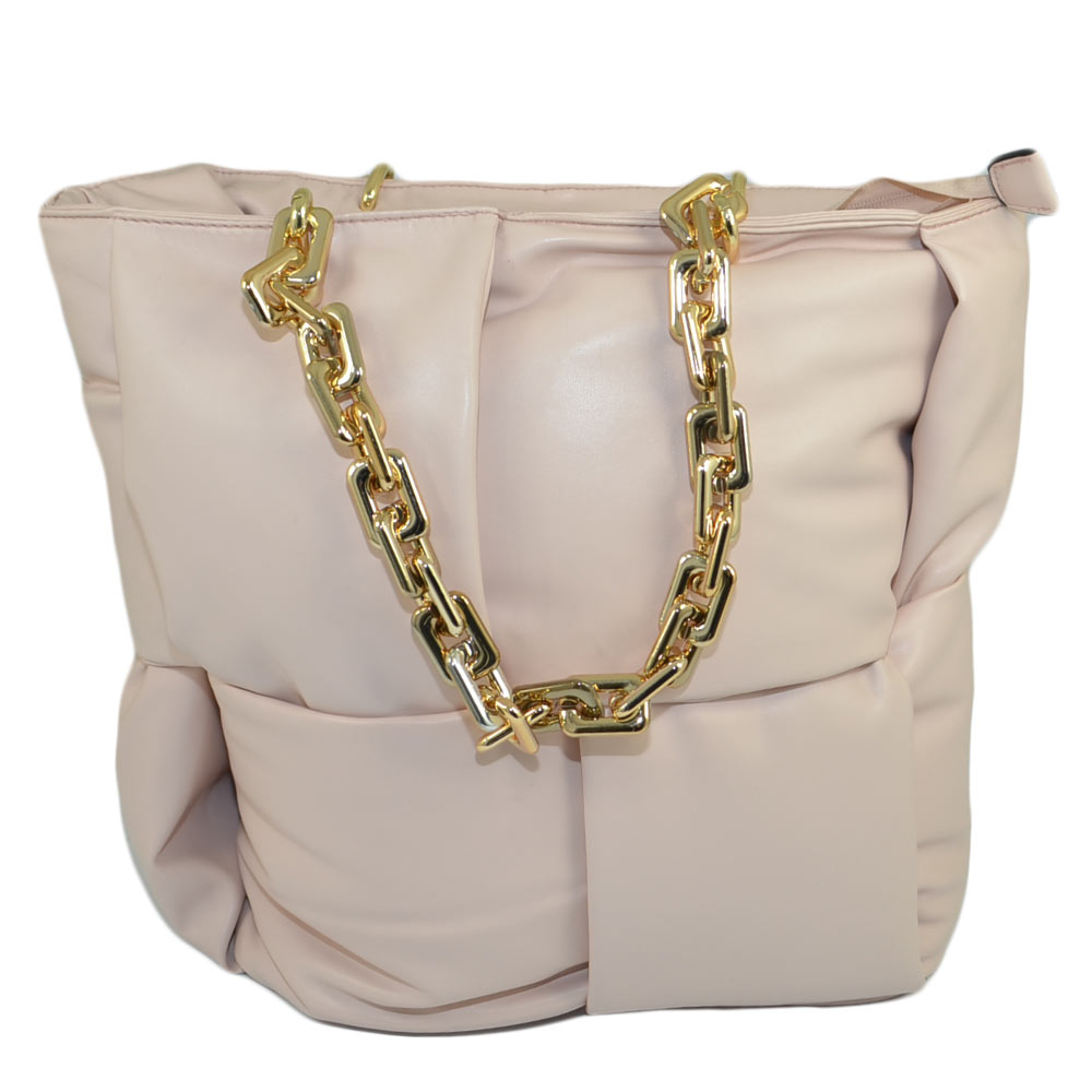 BORSA DONNA GRANDE BEIGE PILLOW-BAG CON CATENA ORO CHIUSURA CON ZIP CAPIENTE  MORBIDA COMODA donna big bags Malu Shoes