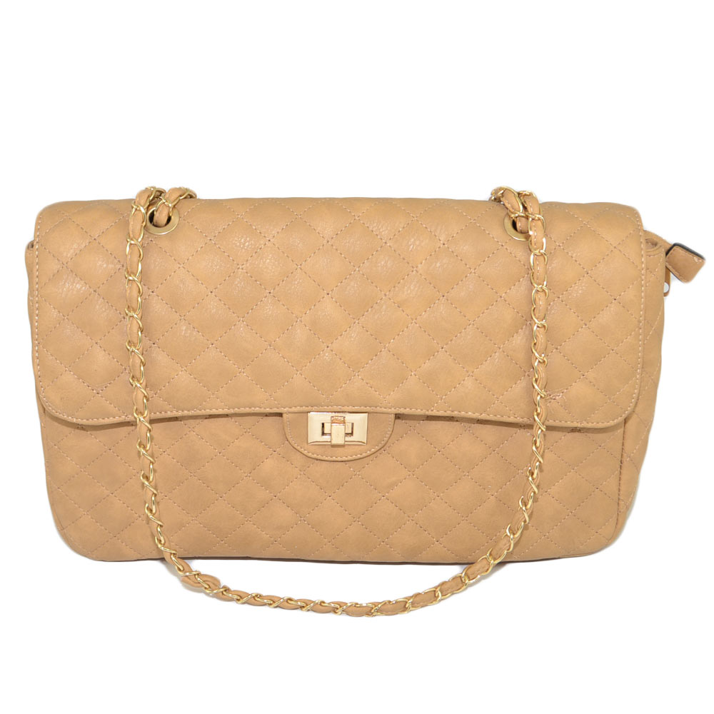 Pochette rigida oversize clutch beige a forma di lettera con clip polsiera e catena oro inclusa