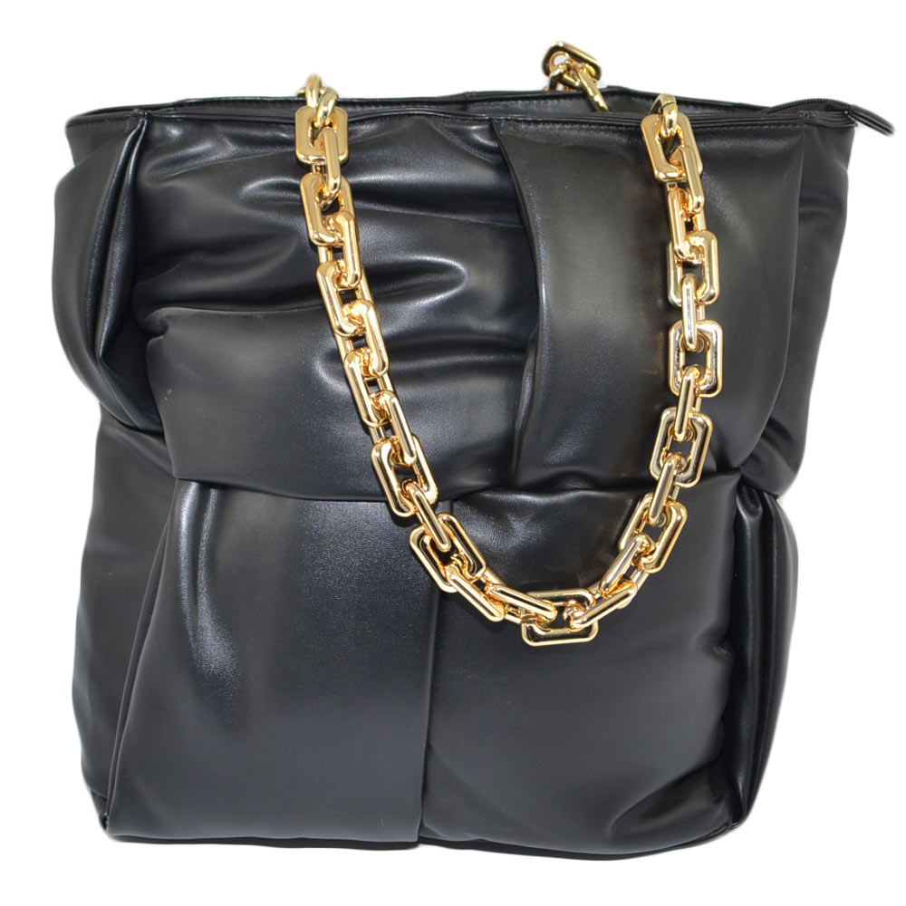 BORSA DONNA GRANDE NERA PILLOW-BAG CON CATENA ORO CHIUSURA CON ZIP CAPIENTE  MORBIDA COMODA donna big bags Malu Shoes