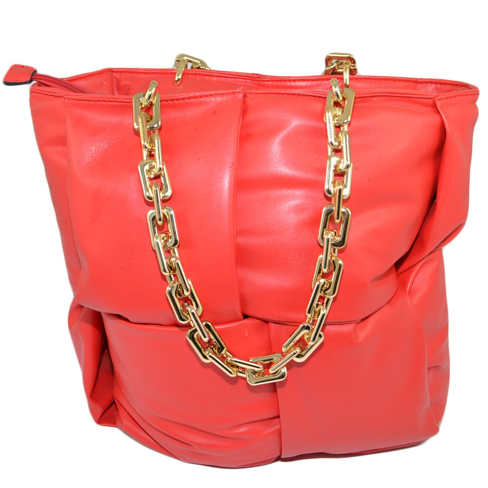 BORSA DONNA GRANDE ROSSA PILLOW-BAG CON CATENA ORO CHIUSURA CON ZIP  CAPIENTE MORBIDA COMODA donna big bags Malu Shoes