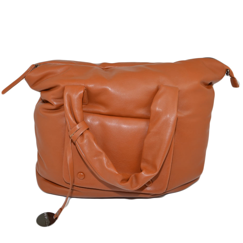 BORSA DONNA GRANDE CUOIO PILLOW-BAG CON MANICO IMBOTTITO CHIUSURA CON ZIP CAPIENTE MORBIDA COMODA