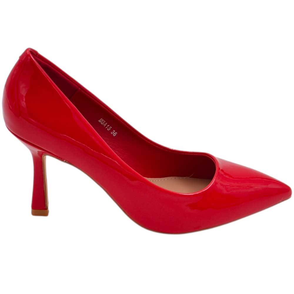 Decollete donna in vernice lucida rossa con tacco a clessidra 8 cm linea basic