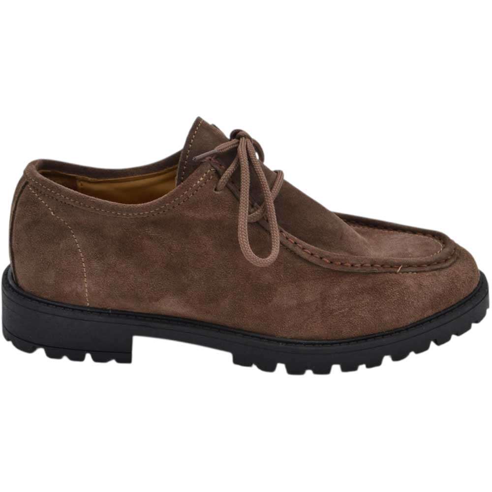 Scarpe uomo stringate ingegniere vera pelle camoscio beige spazzolato suola alta zigrinata made in italy