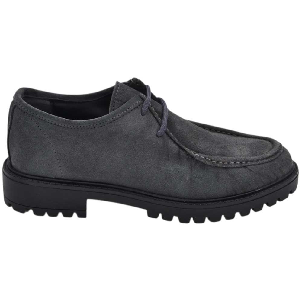 Scarpe uomo stringate ingegniere vera pelle camoscio grigio spazzolato suola alta zigrinata made in italy.